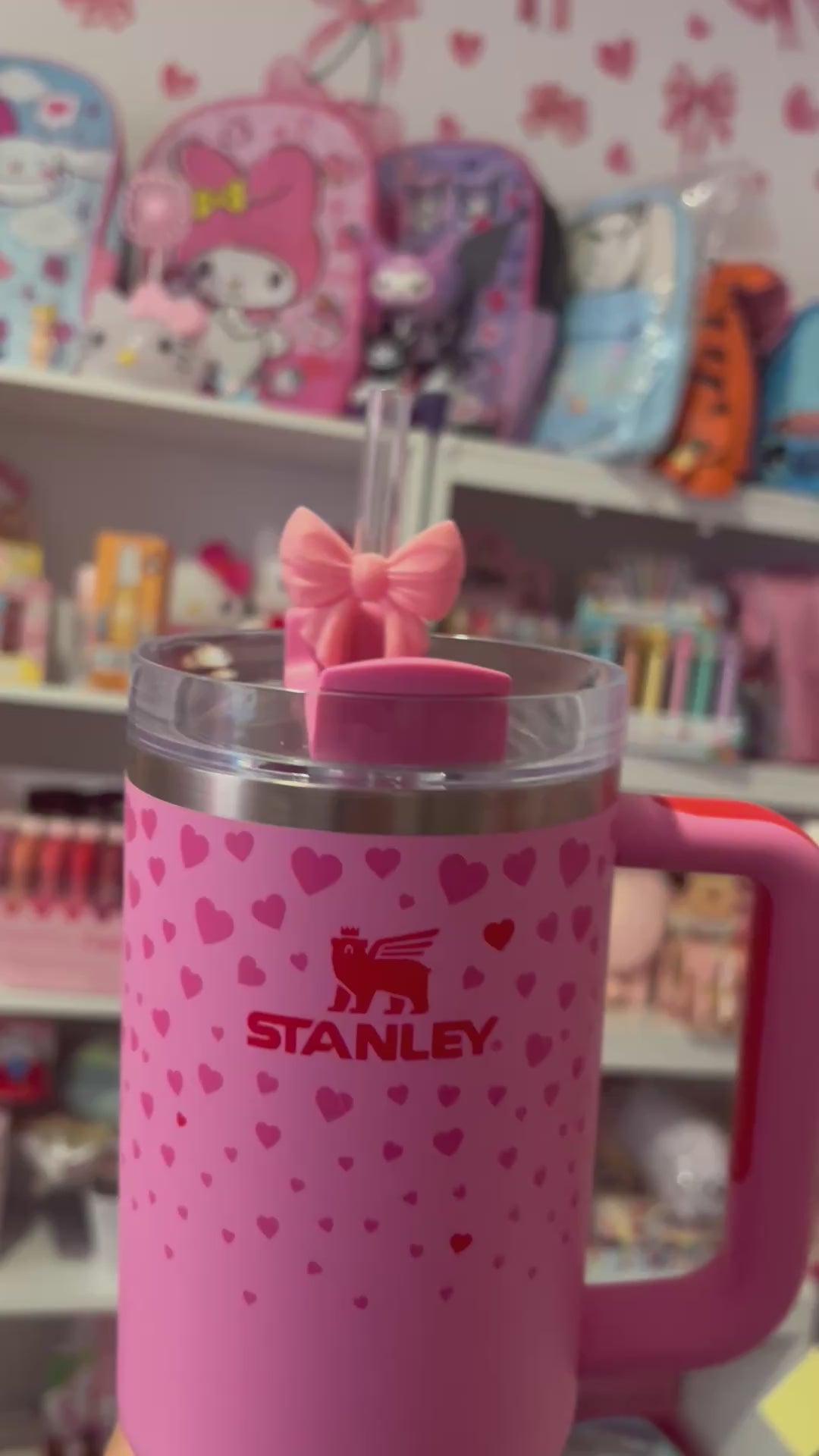 Pink bow straw topper